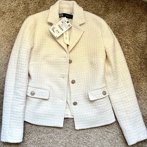 NWT Zara Cream Blazer w/Rhinestones XS